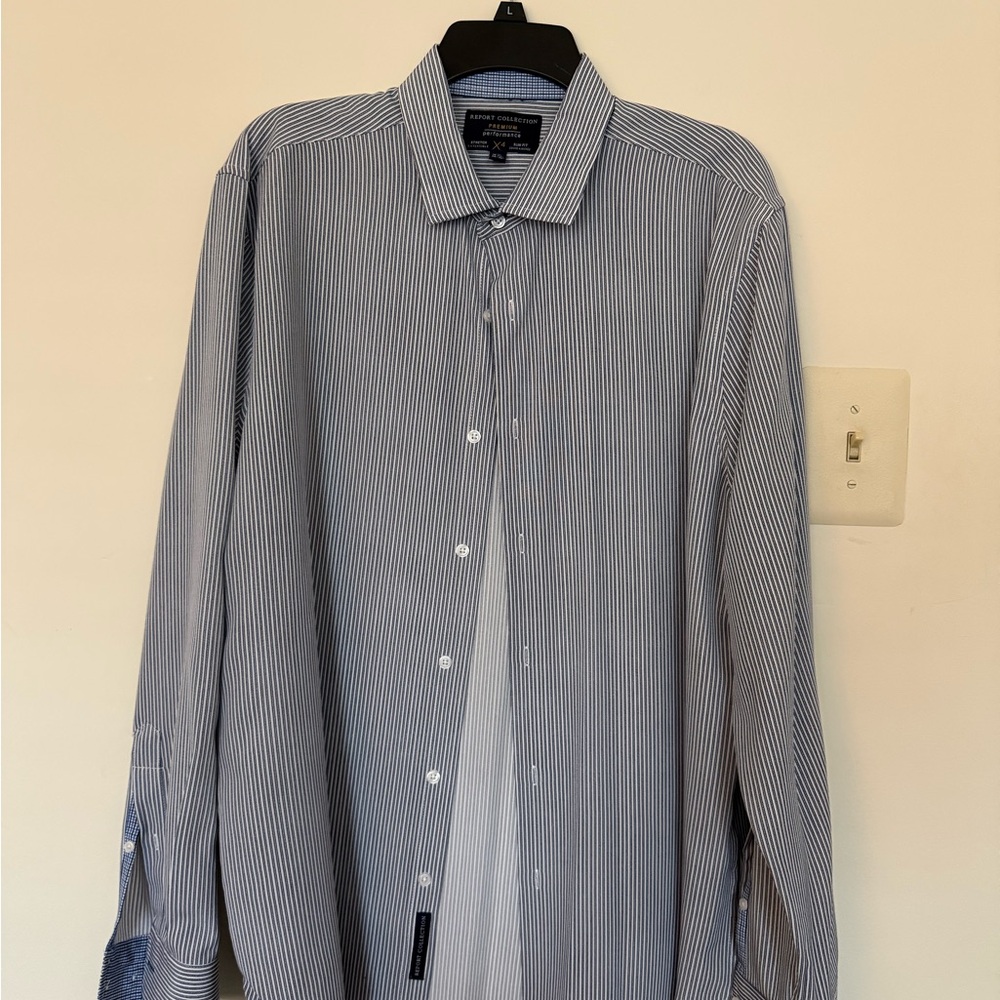 Report Collection Navy Striped Dress Shirt